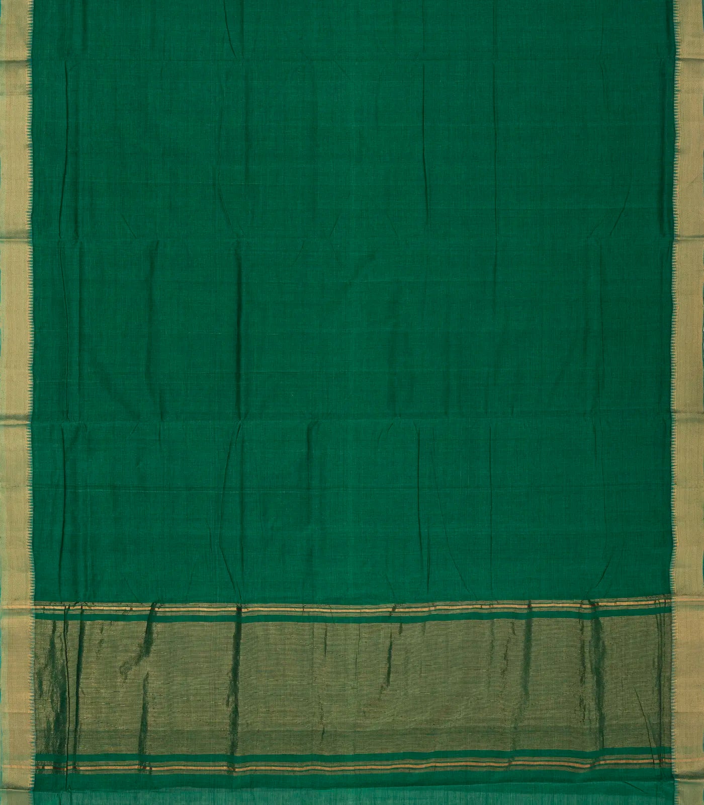 Dark Green Handloom Mangalagiri Cotton Saree With Zari Border