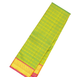 Light Green Handloom Kanchipuram Silk Saree With Checks