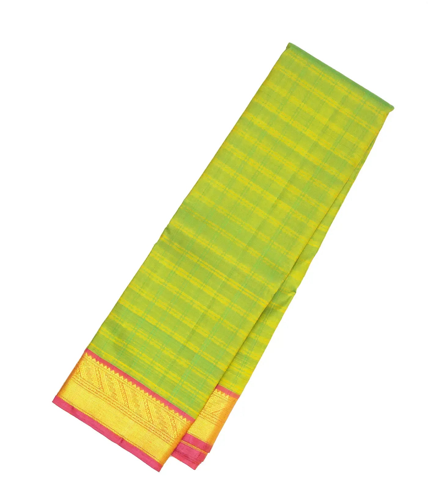 Light Green Handloom Kanchipuram Silk Saree With Checks