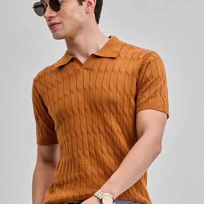 Mustard Knitted Polo T-Shirt