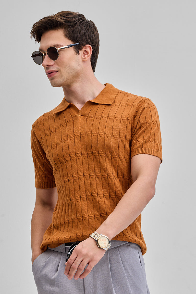 Mustard Knitted Polo T-Shirt