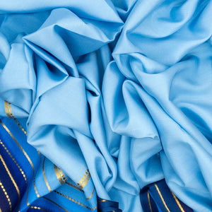 Sky Blue Mysore Plain Crepe Silk Saree With Blue Border