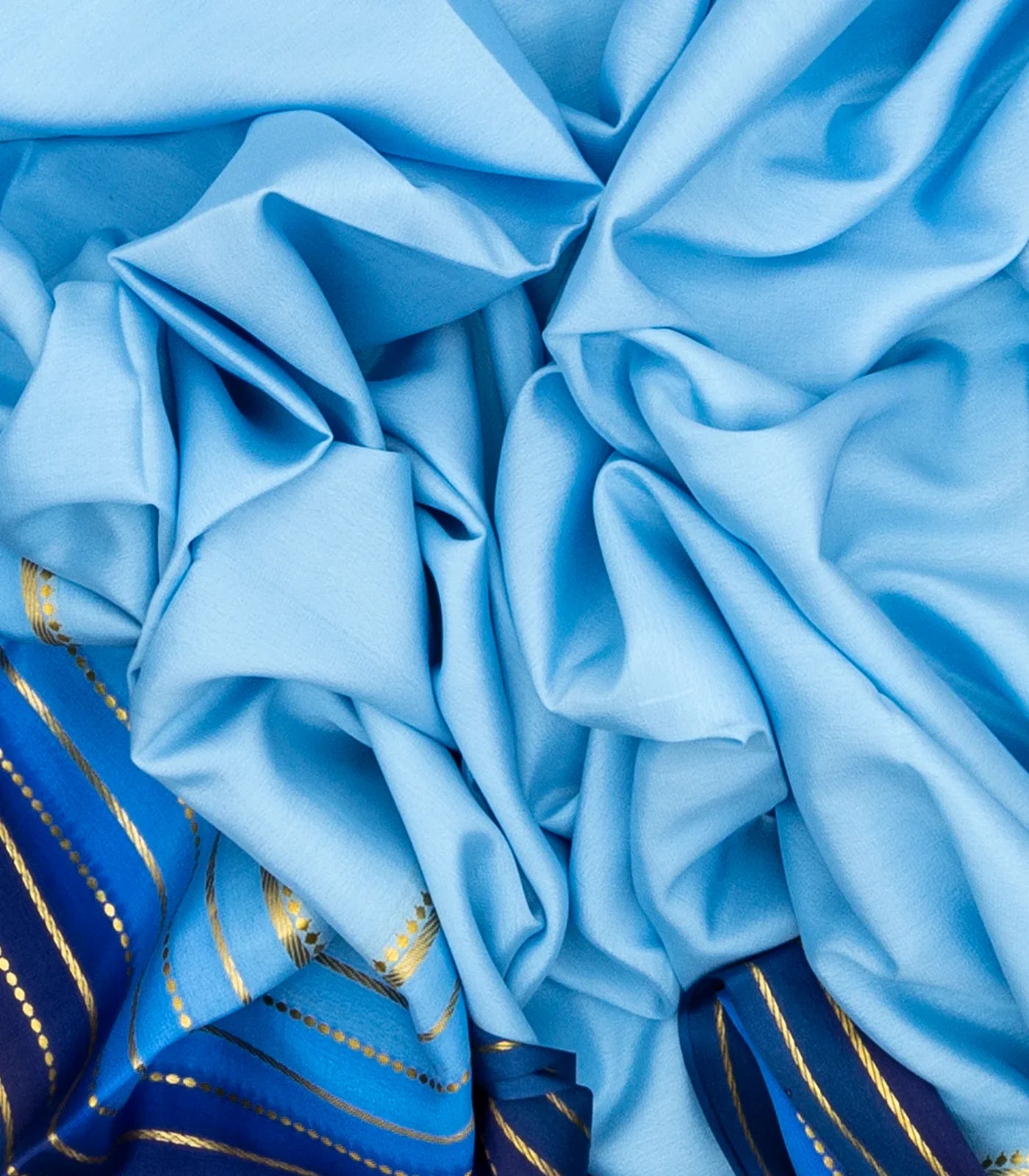 Sky Blue Mysore Plain Crepe Silk Saree With Blue Border
