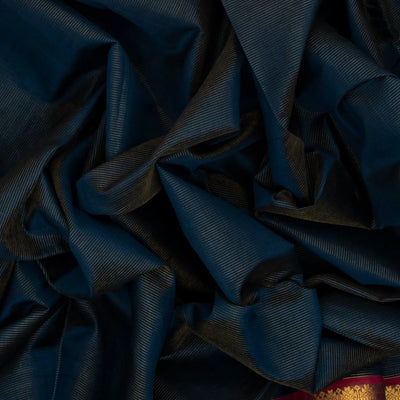 Midnight Blue Handloom Silk Cotton Saree With Zari Stripes