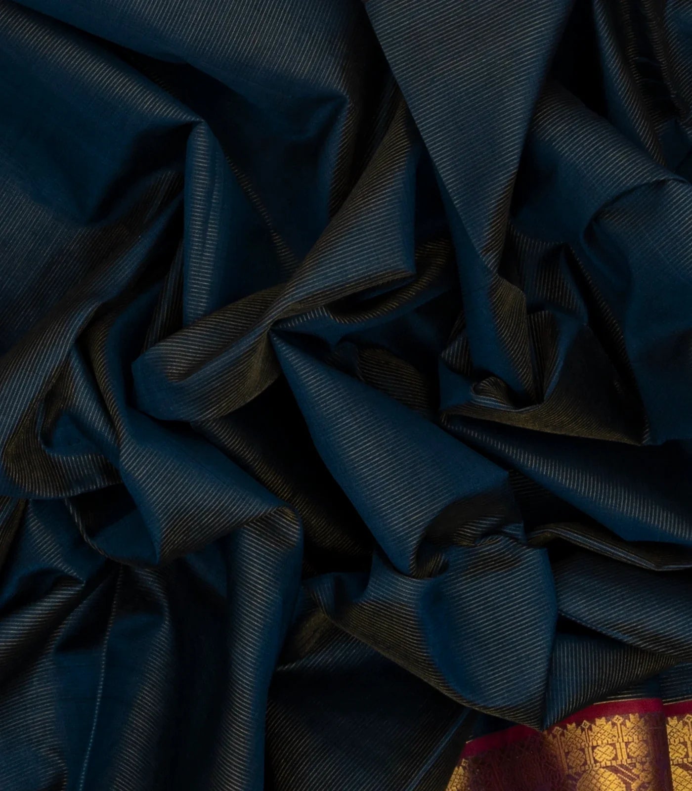 Midnight Blue Handloom Silk Cotton Saree With Zari Stripes