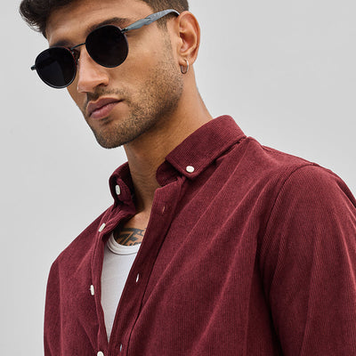 Maroon Slim Fit Corduroy Shirt