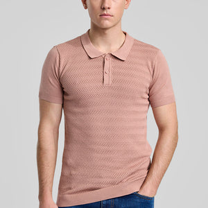 Peach Knitted Polo T-Shirt