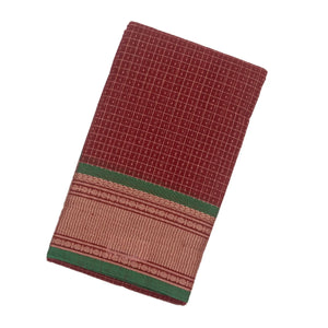 Crimson Handloom Kanchi Cotton Saree With Checks And Motifs