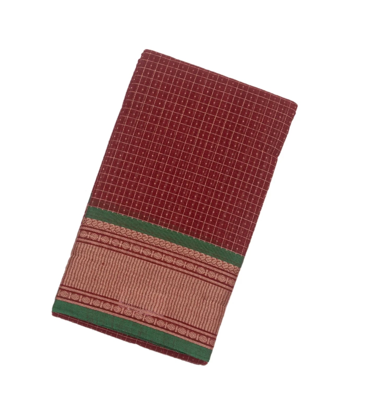 Crimson Handloom Kanchi Cotton Saree With Checks And Motifs