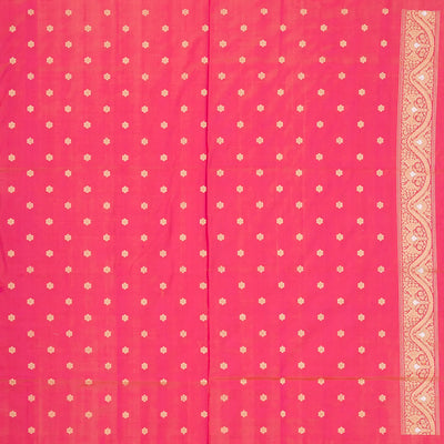 Pink Handwoven Banarasi Silk Saree With Checks & Buttas