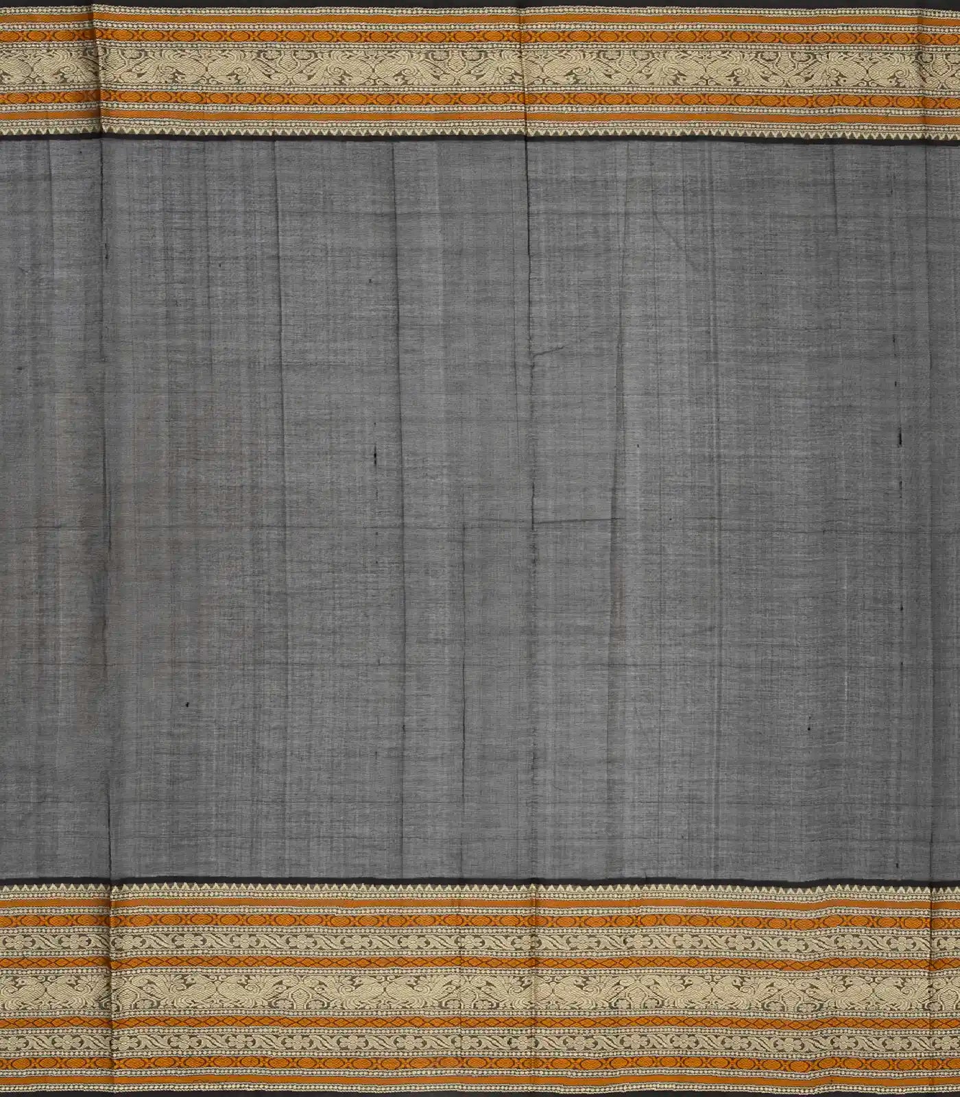 Black Handloom Silk Cotton Saree With Beldari Stripes