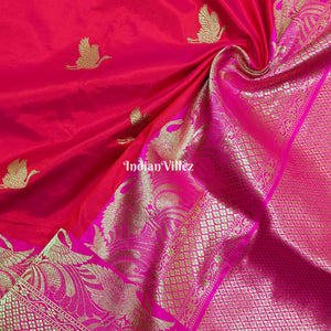 Rani Pink Handwoven Banarasi Katan Silk Saree