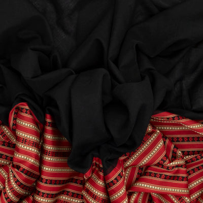 Black Handloom Plain Bengal Cotton Saree With Contrast Border