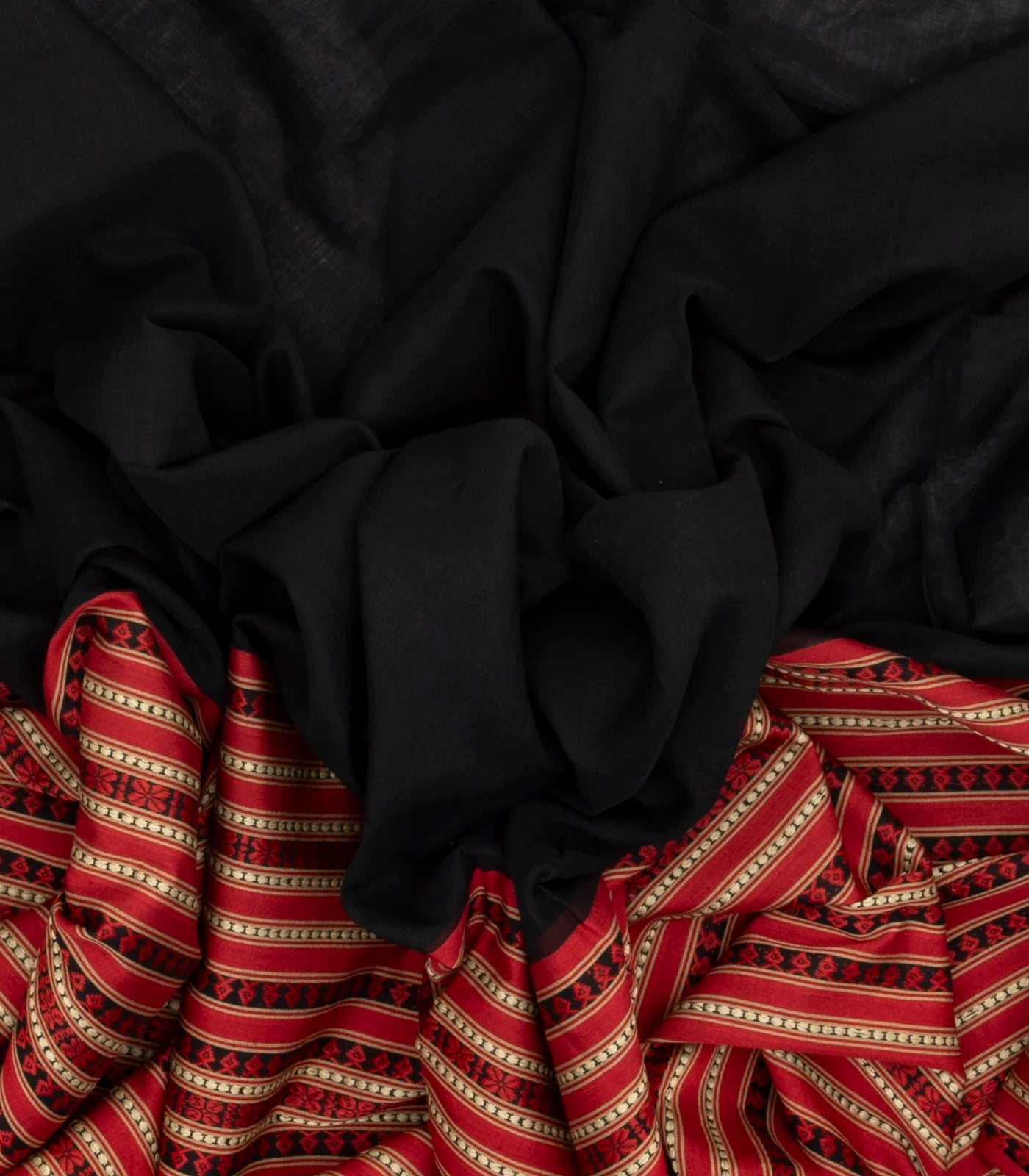 Black Handloom Plain Bengal Cotton Saree With Contrast Border