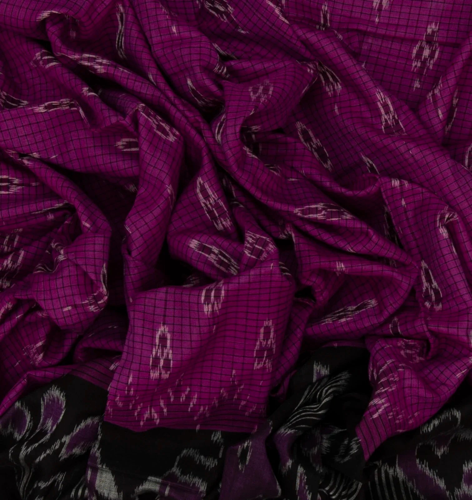 Magenta Handloom Orissa Cotton Saree With Black Border