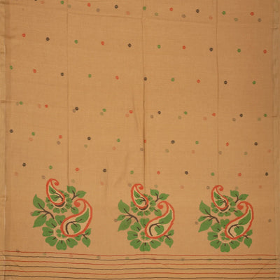 Beige Handloom Bengal Cotton Saree With Mango Motifs