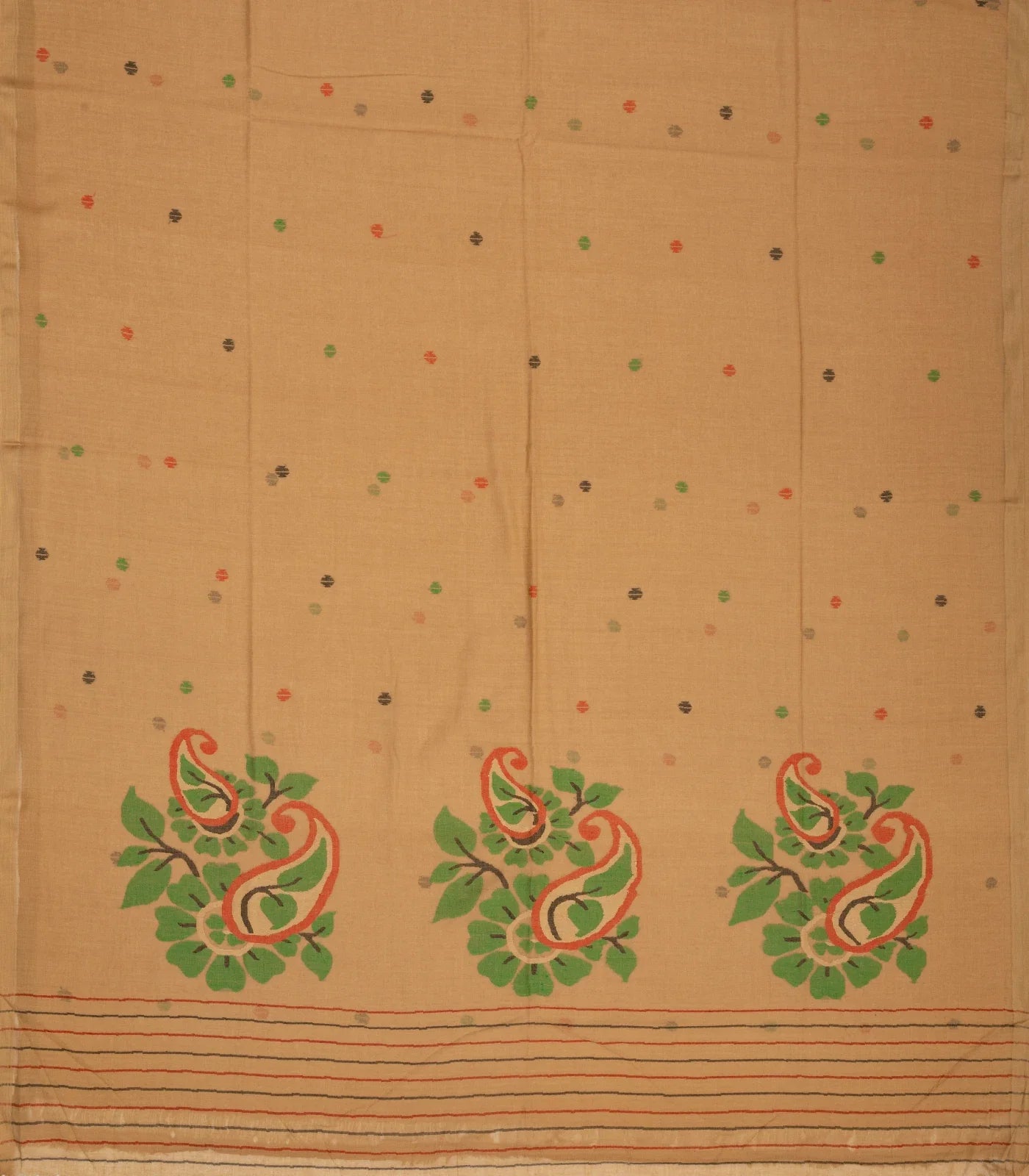 Beige Handloom Bengal Cotton Saree With Mango Motifs