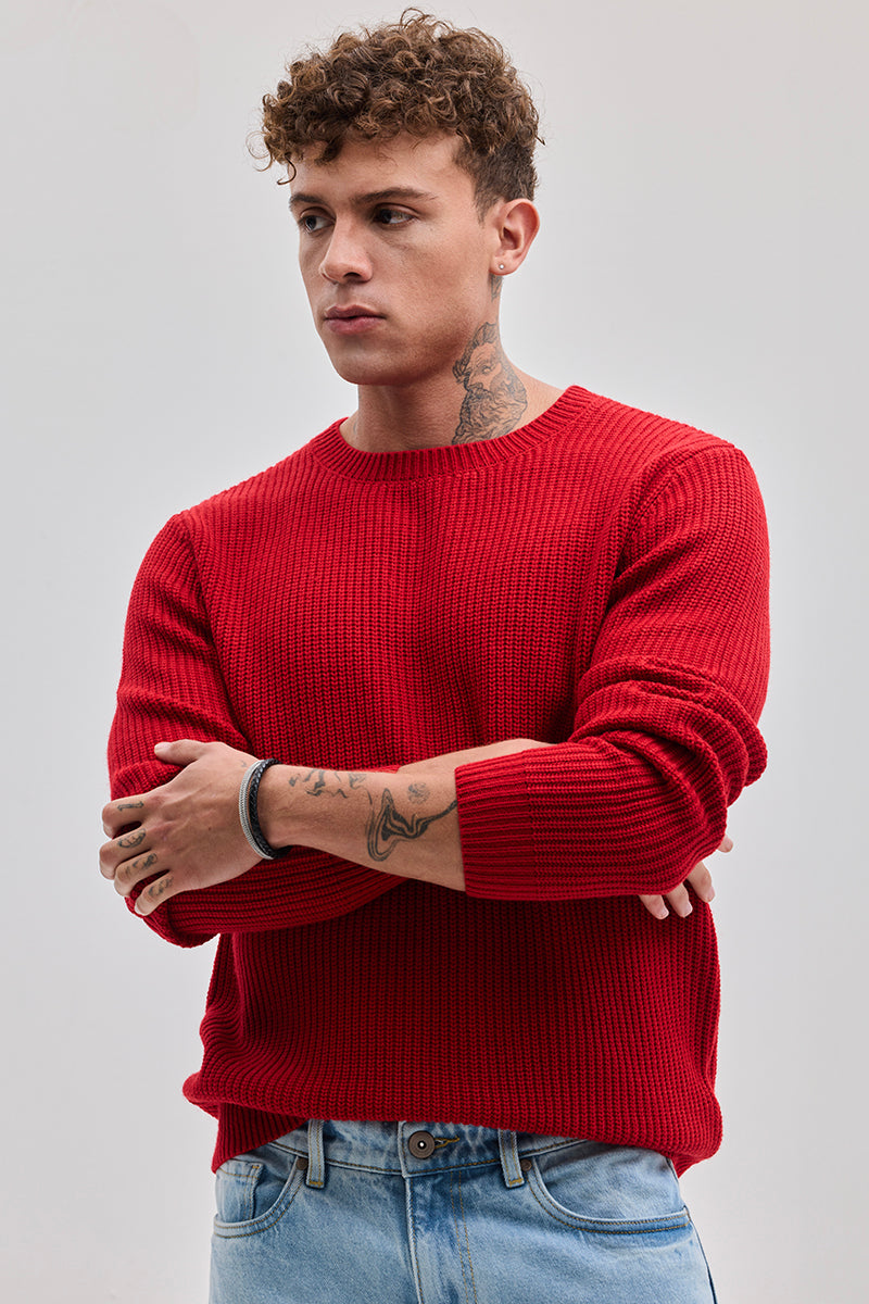Red Fisherman Knit Sweater