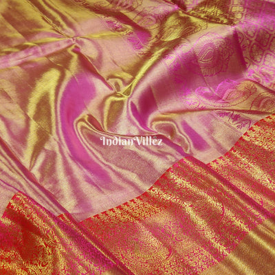 Pink Dual Tone Kanchipuram Tissue Silk Saree