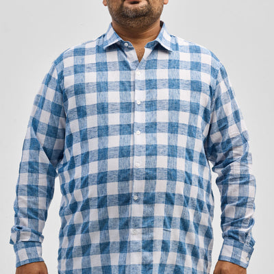 Blue Checks Linen Blend Shirt