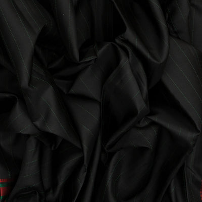 Black Handloom Kanchi Cotton Saree With Dotted Stripes