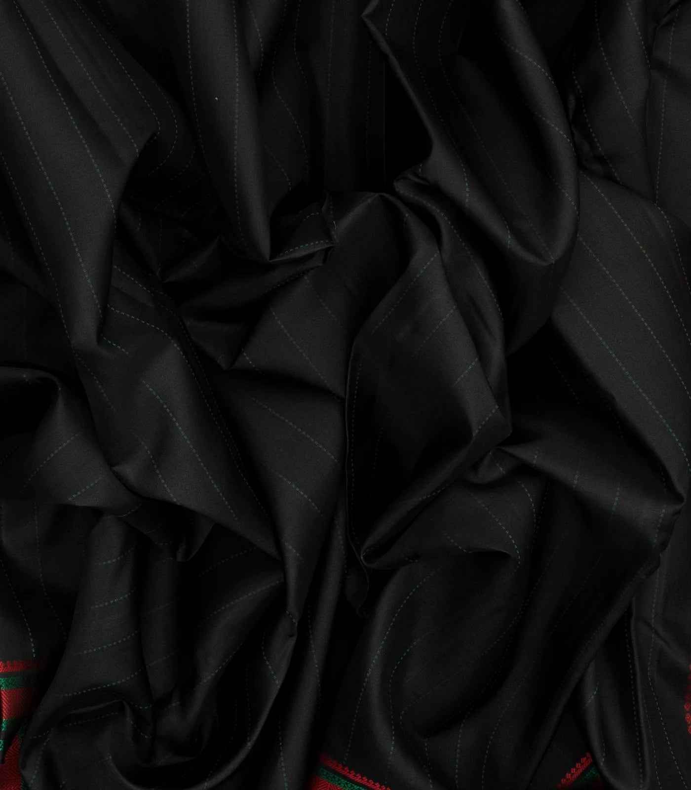 Black Handloom Kanchi Cotton Saree With Dotted Stripes