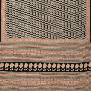 Black Woven Jaipur Cotton Saree Printed With Cream Mango Motifs