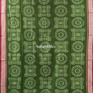Mehendi Green Tribal Theme Sambalpuri Silk Saree