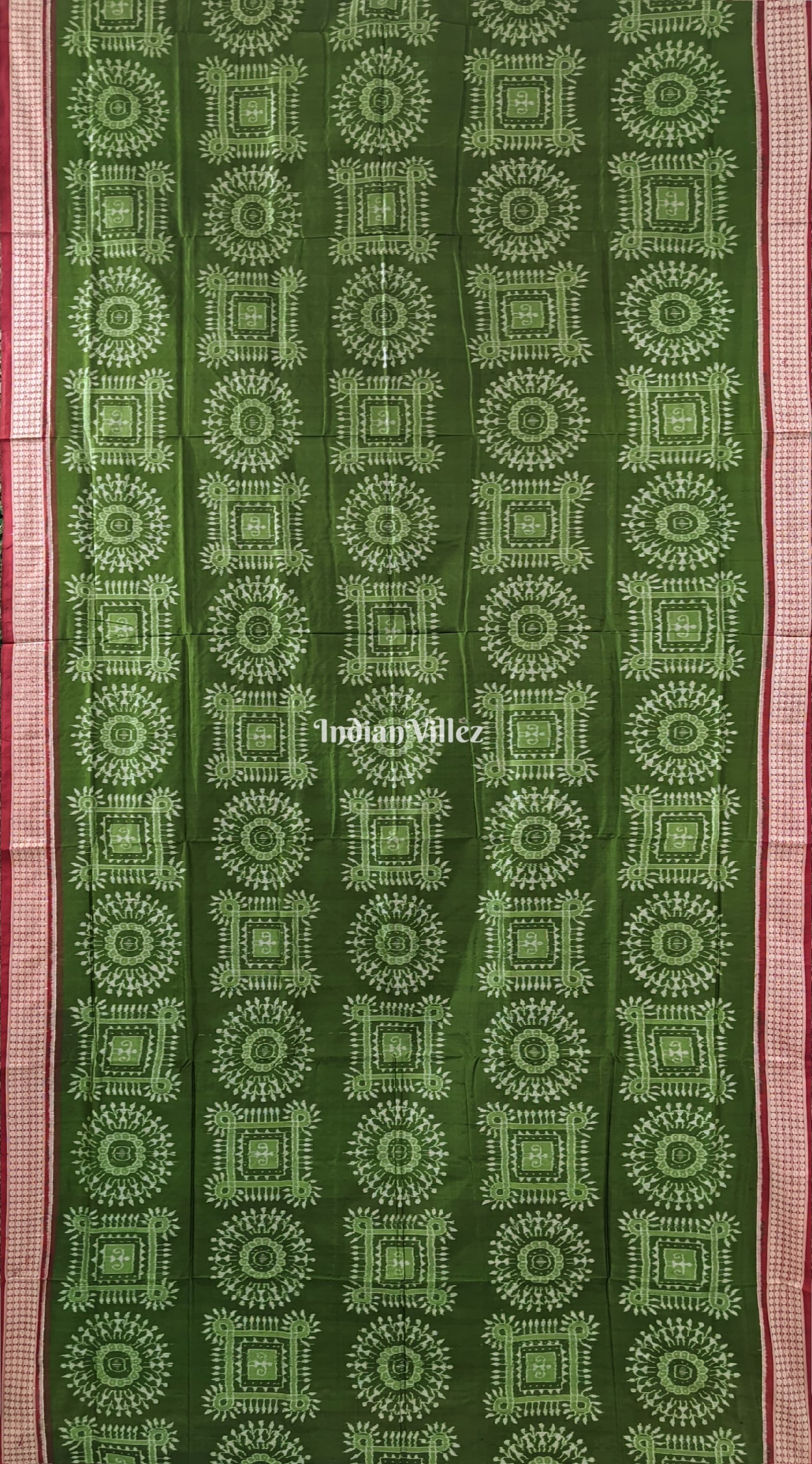 Mehendi Green Tribal Theme Sambalpuri Silk Saree