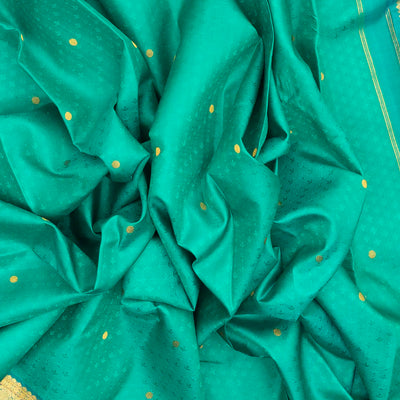 Turquoise Handloom Kanchipuram Silk Saree With Floral Motifs & Rudraksham Buttas
