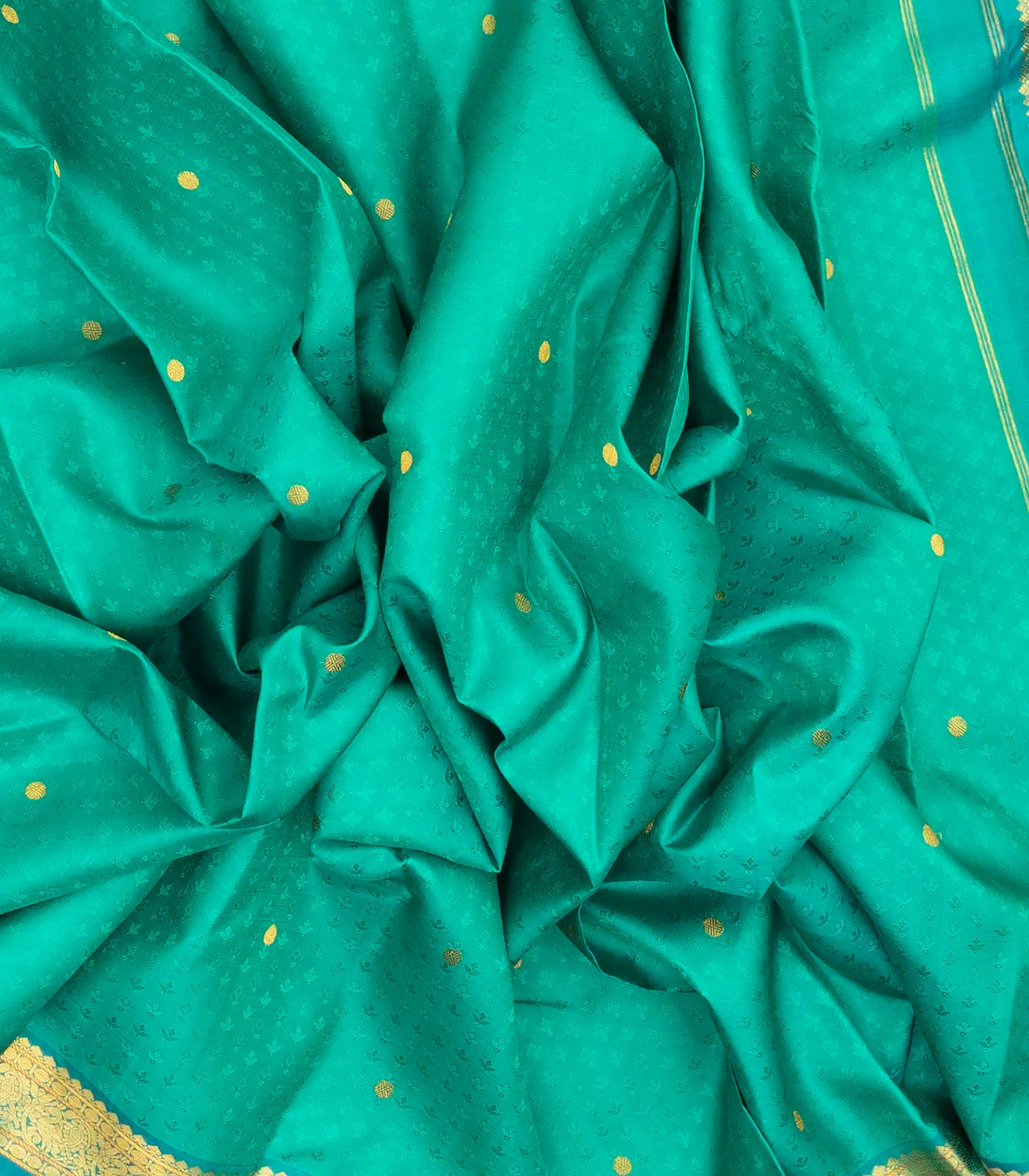 Turquoise Handloom Kanchipuram Silk Saree With Floral Motifs & Rudraksham Buttas