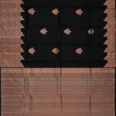 Black Handloom Kanchipuram Silk Saree With Floral Motifs