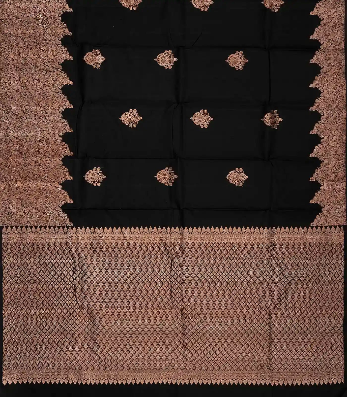 Black Handloom Kanchipuram Silk Saree With Floral Motifs