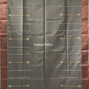 Grey Peach Handwoven Soft Silk Saree