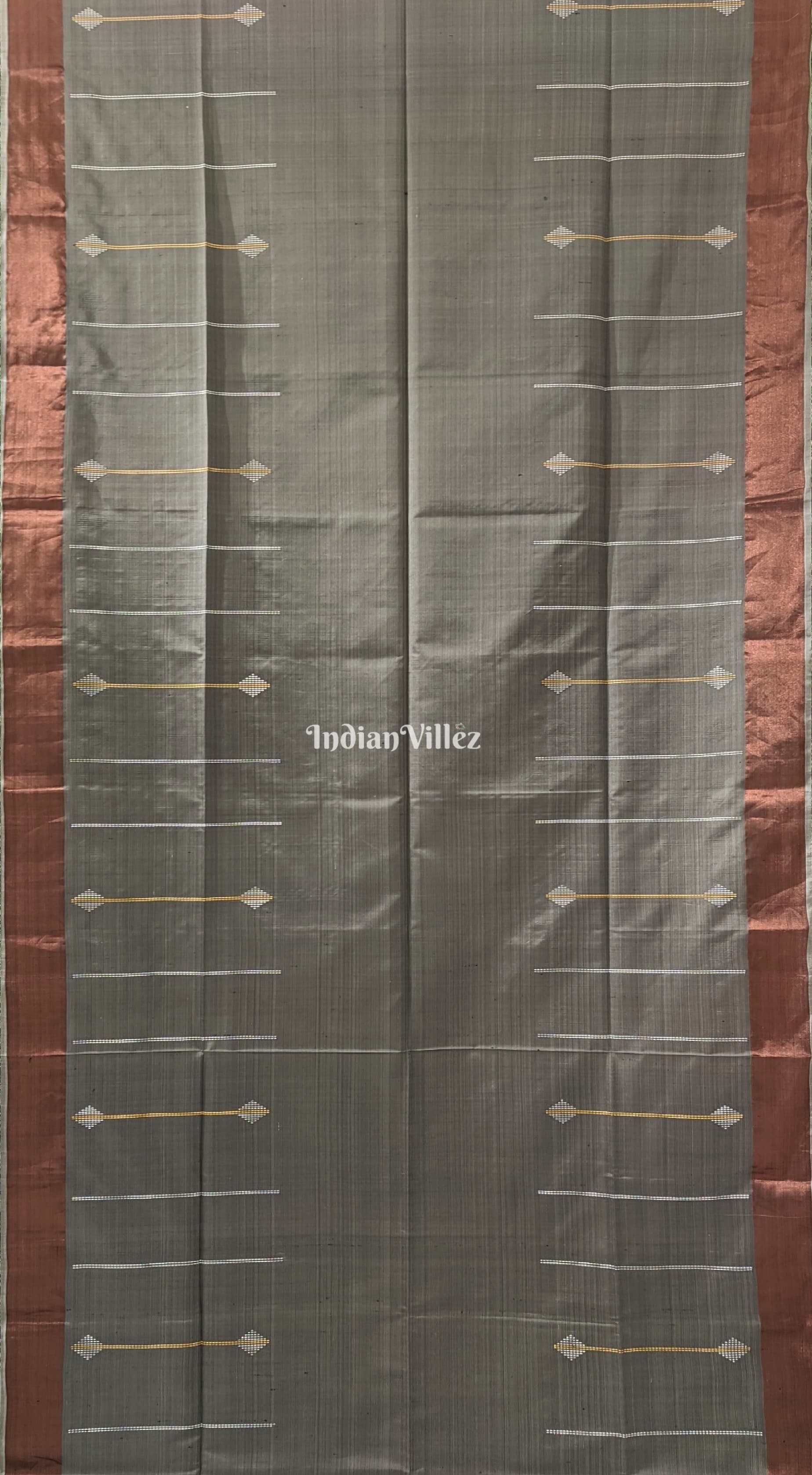 Grey Peach Handwoven Soft Silk Saree
