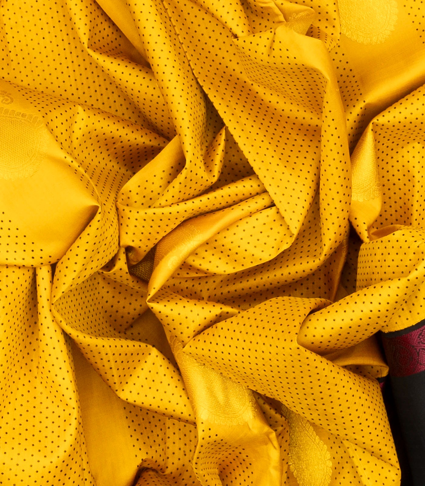 Mustard Handloom Kanchipuram Korvai Silk Saree With Mango Buttas