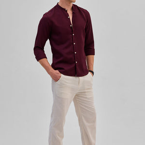 Maroon Mandarin Slim Fit Shirt