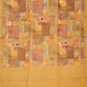 Beige Handloom Tussar Silk Saree Printed With Multi Colour Checks