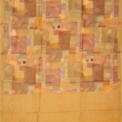 Beige Handloom Tussar Silk Saree Printed With Multi Colour Checks