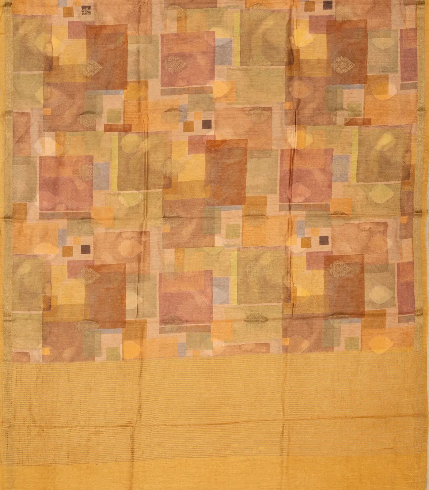 Beige Handloom Tussar Silk Saree Printed With Multi Colour Checks