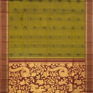 Bonsai Green Handloom Kanchipuram Silk Saree With Kalamkari Motifs Pallu