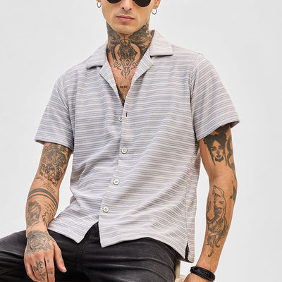 Cream Box Fit Stripes Shirt