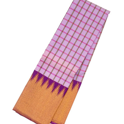Lavender Handloom Kanchipuram Korvai Silk Saree With Meena Checks
