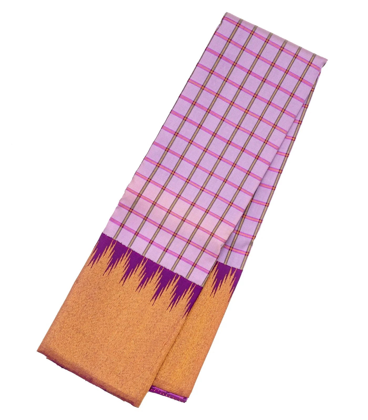 Lavender Handloom Kanchipuram Korvai Silk Saree With Meena Checks