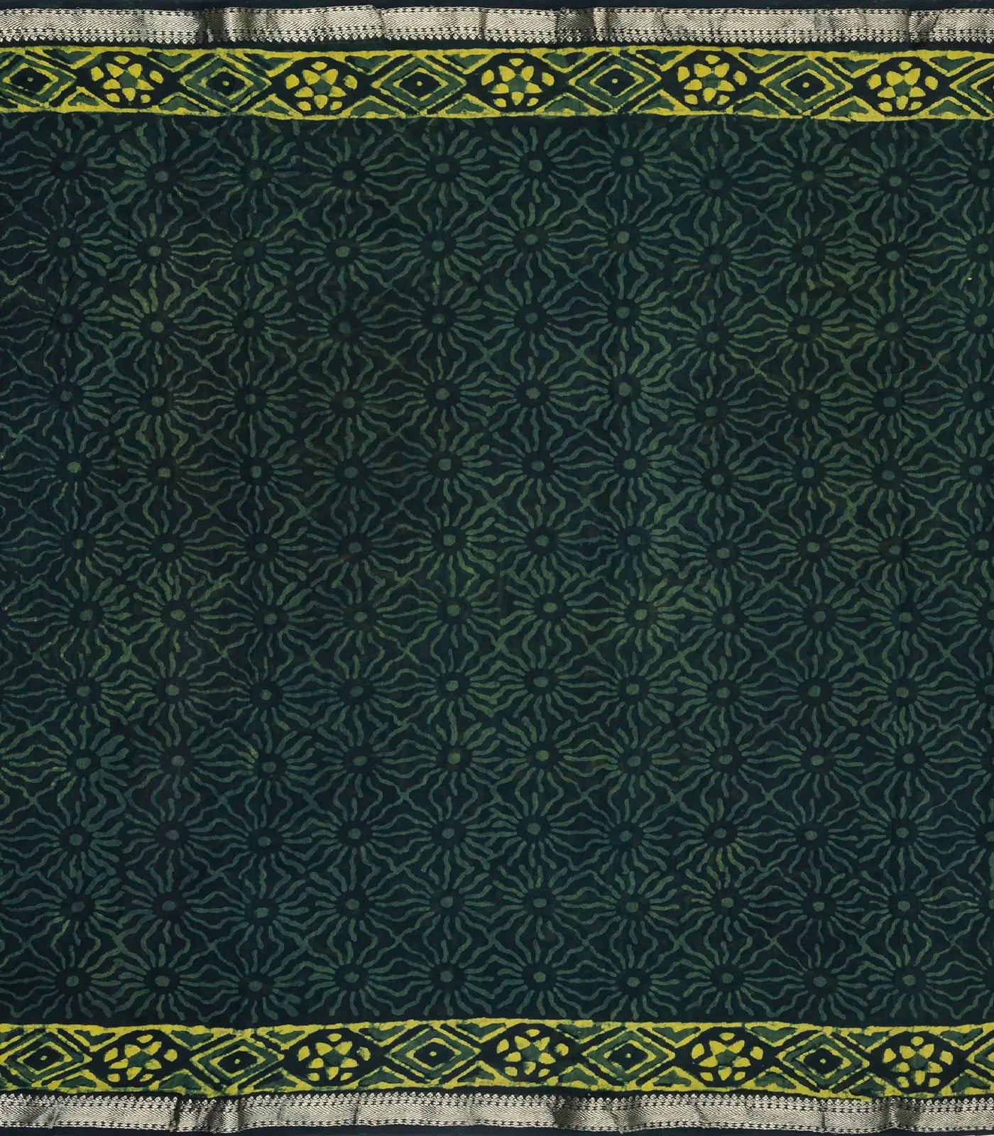 Bottle Green Chanderi Cotton Saree Printed With Dotted Motifs