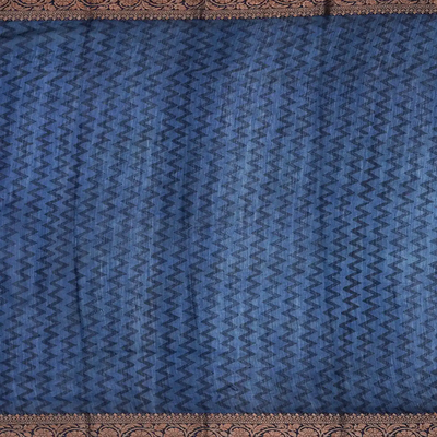 Indigo Woven Chanderi Cotton Saree With Printed Camel Motifs