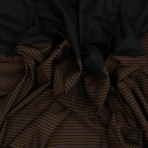 Black Handloom Bengal Cotton Saree With Stripes & Buttas in Border