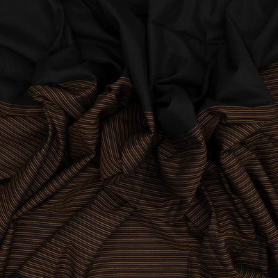 Black Handloom Bengal Cotton Saree With Stripes & Buttas in Border