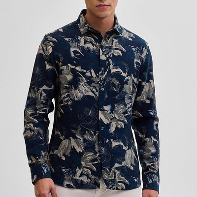 Navy Textured Floral Shirt