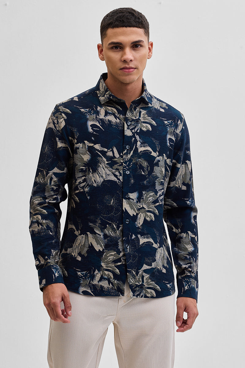 Navy Textured Floral Shirt